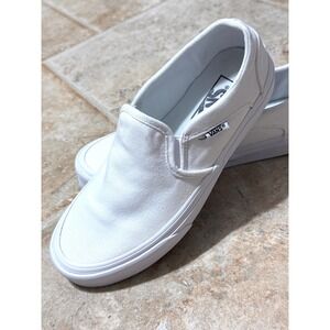 Vans Slip-On White Canvas Low Top Sneakers Womens 7.5 Sanitized ~ Excellent